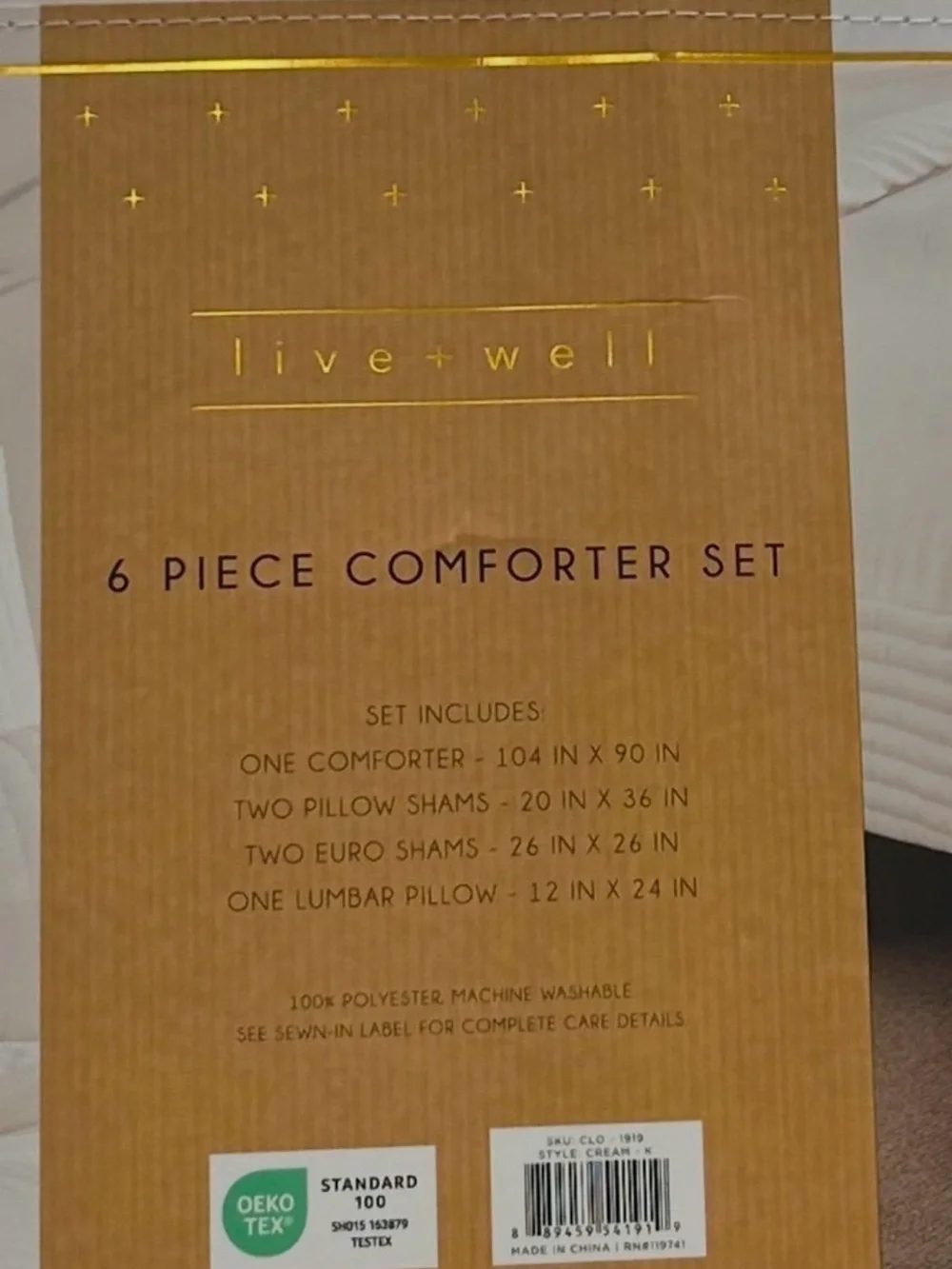 Live Well 6 Piece Cream King Comforter Set with Lumbar Pillow New with Tags